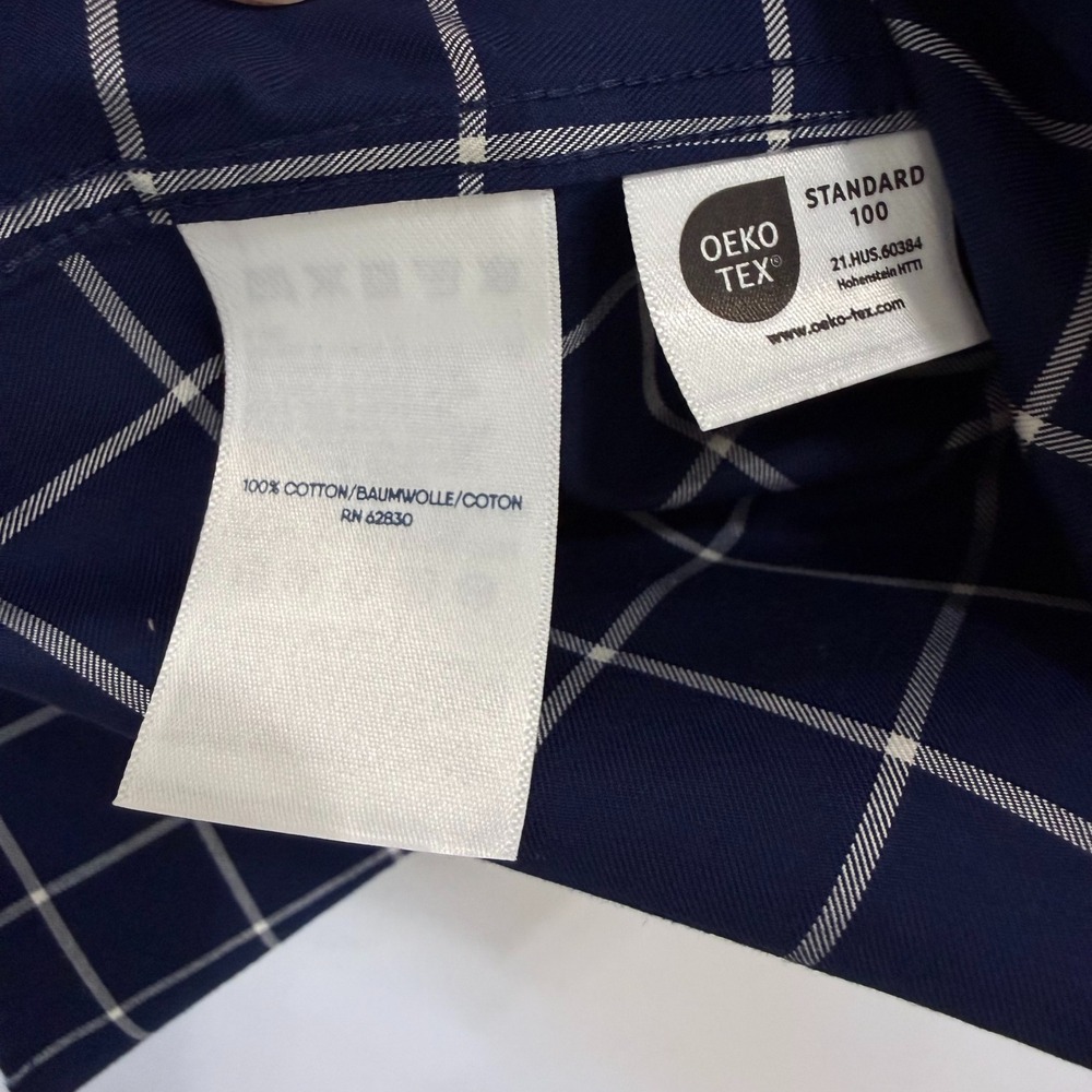 Lands‎ End Mens XL No Iron Twill Shirt Navy White Windowpane Traditional Fit - Picture 7 of 7